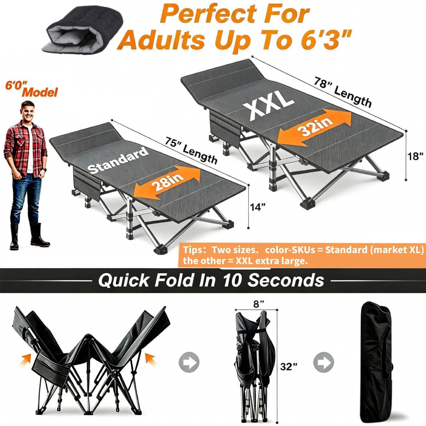 Portable Camping Cot with Mattress